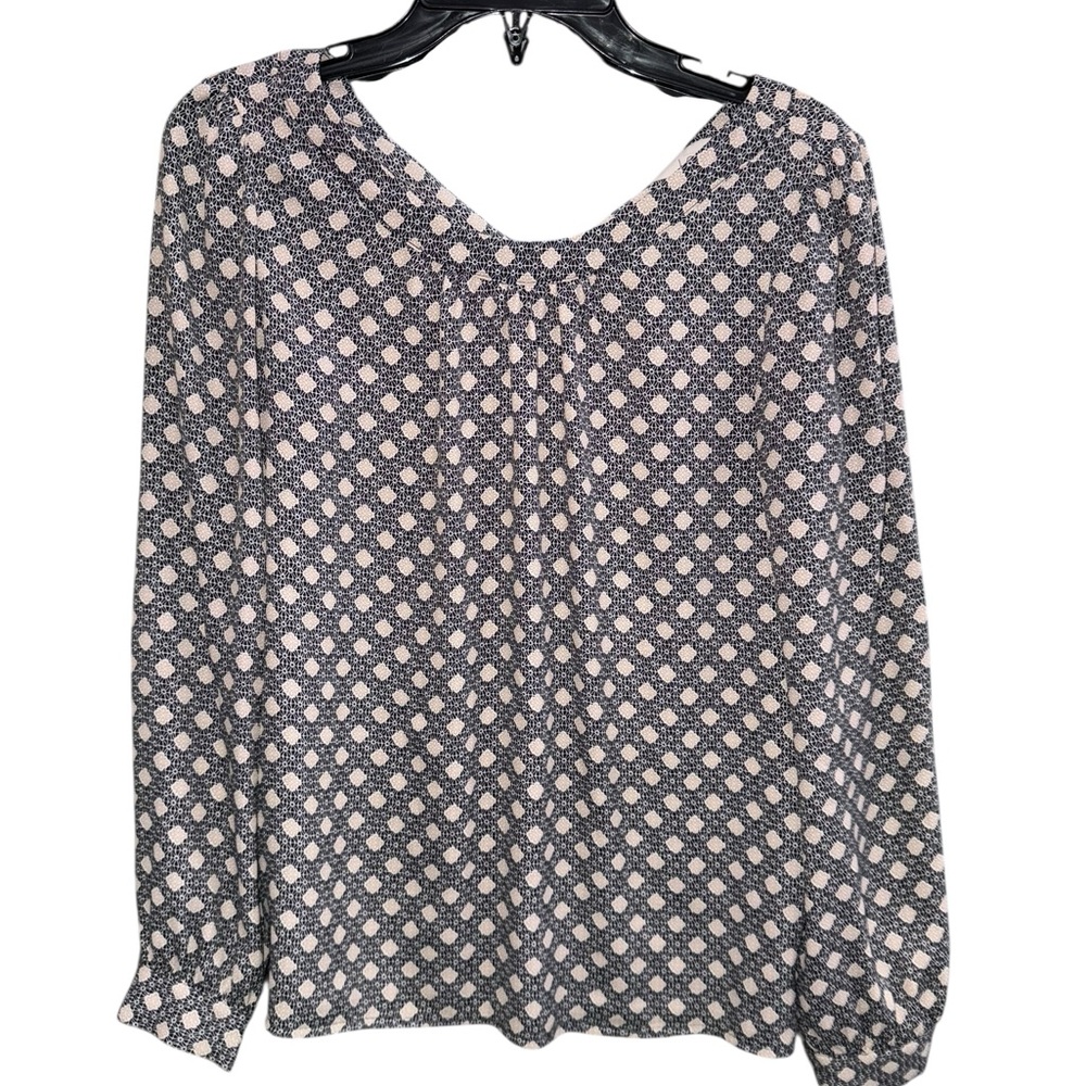 Ann Taylor LOFT Black White and Tan Patterned Long Sleeve Blouse Size Small